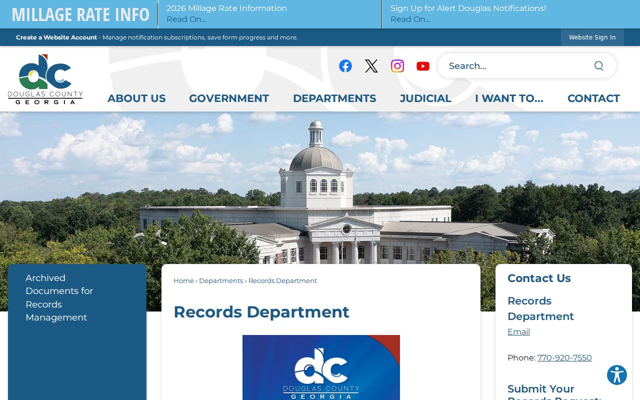 Douglas County Records Department page showing current request guidance