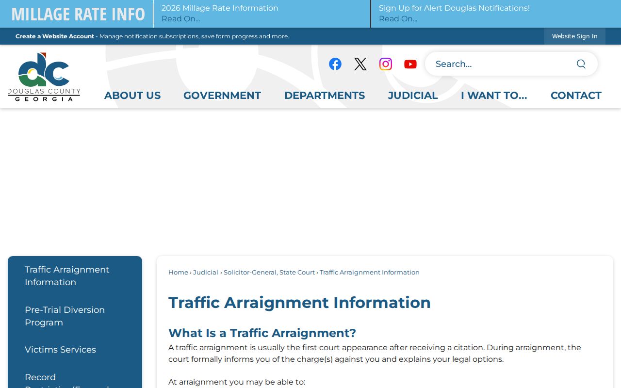 Douglas County public traffic arraignment guidance without a personal citation