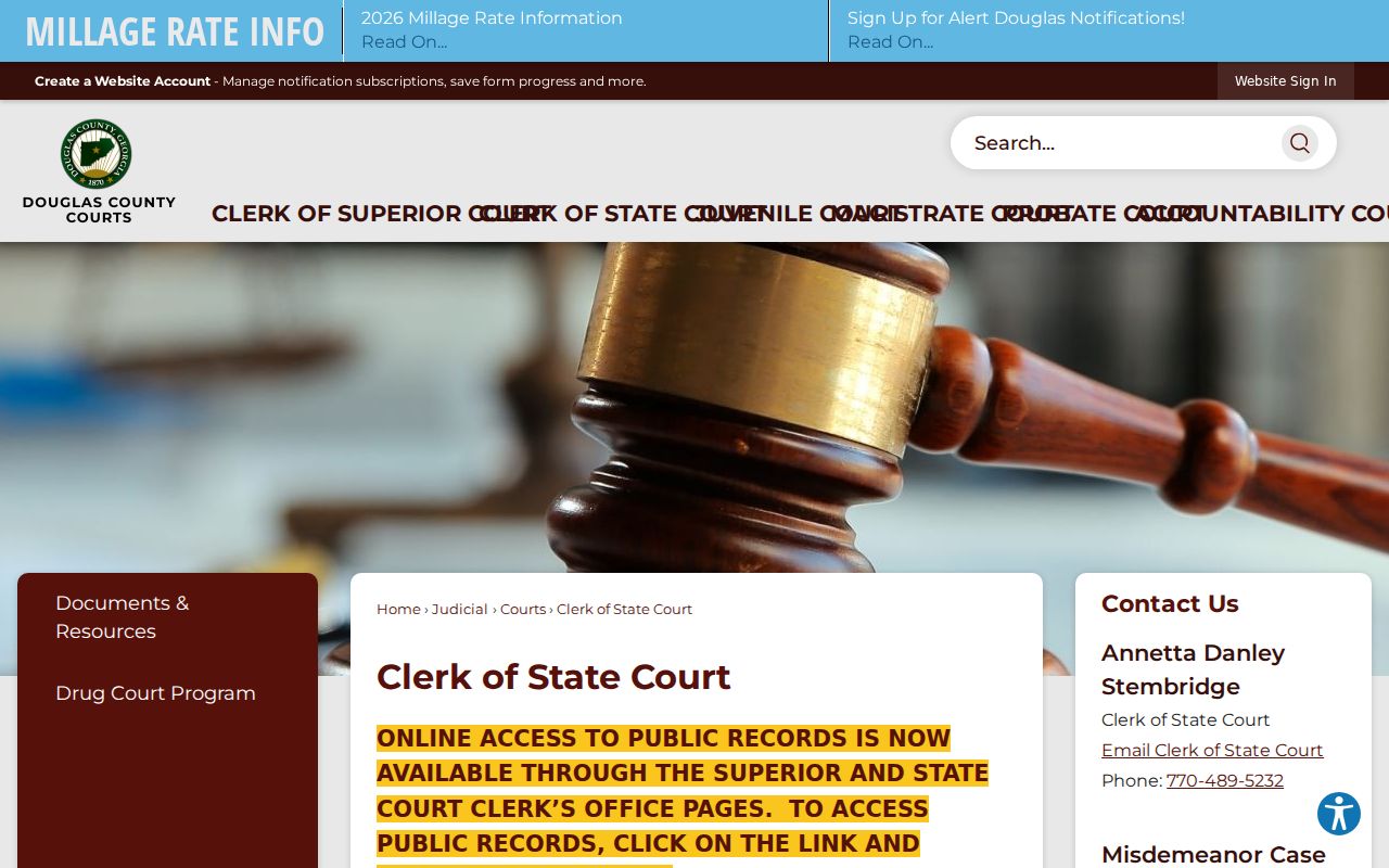 Douglas County Clerk of State Court public office information