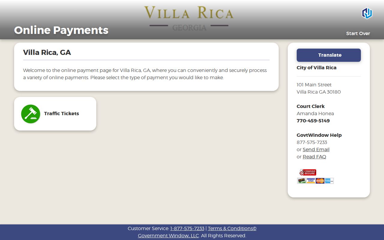 Douglas County traffic warrant payment route in Villa Rica