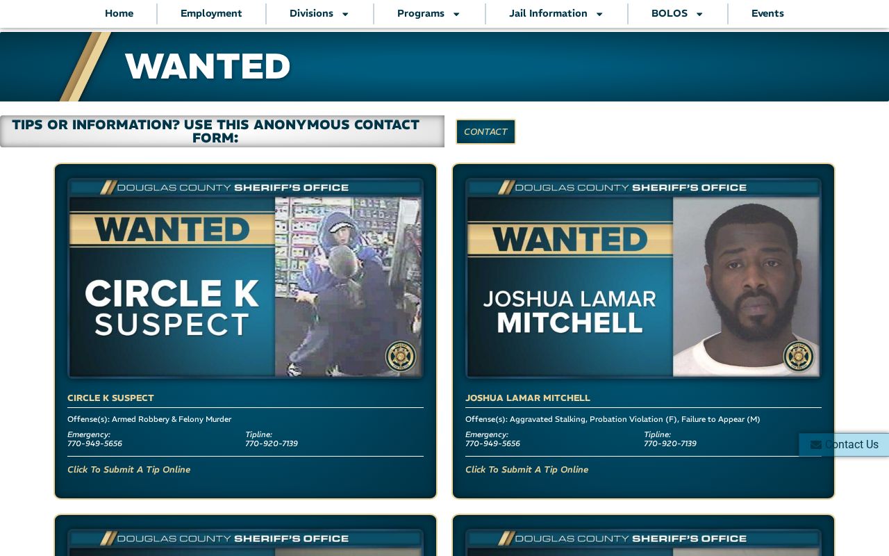 DCSO Most Wanted page cropped before profiles